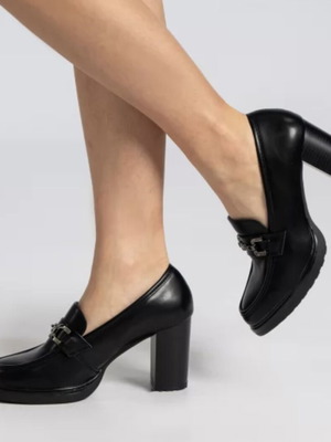 Γυναικεία loafers με τακούνι Tulipano καινούργια, μαύρα