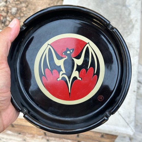 Bacardi porcelain ashtray vintage collectible used with bat logo