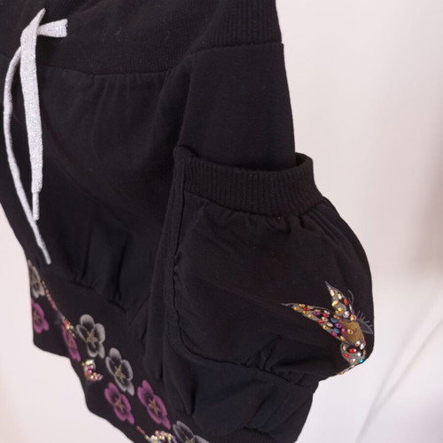 Black embroidered skirt with white top set, size S