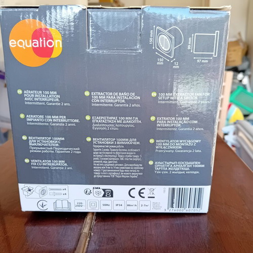 Equation Ventilator Φ100 35 db new for wall mounting