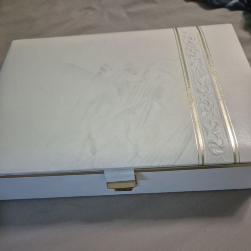 Jewelry box used with vintage pieces, colorful and blue