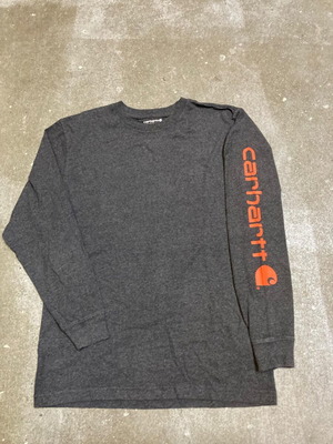 Carhartt Wip Longsleeve T-Shirt with Print, Size S, Loose Fit, Dark Grey Black