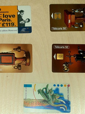 Phone cards used, pack of 5 foreign cards