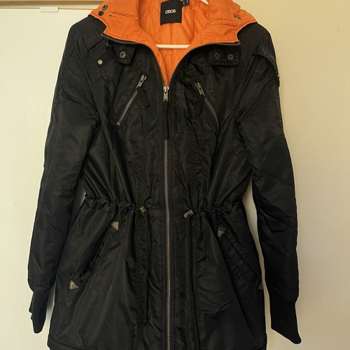 ASOS parka size S, black and orange