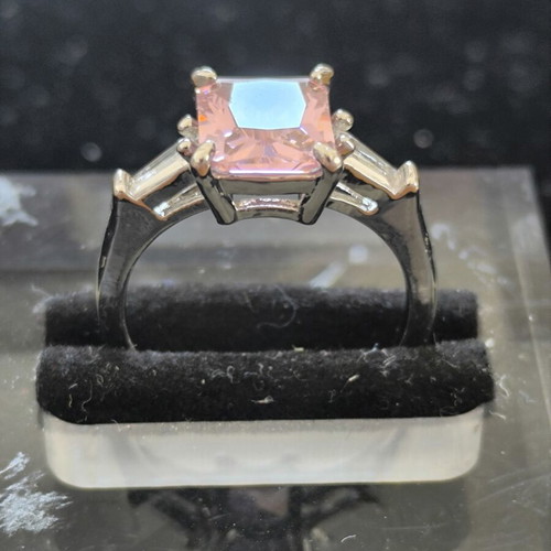 Ring with Pink Rectangular Stone and Baguette Side Stones new