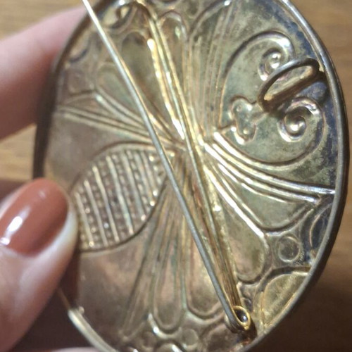 Zolotas vintage silver 950 vermeil brooch with Mycenaean butterfly design