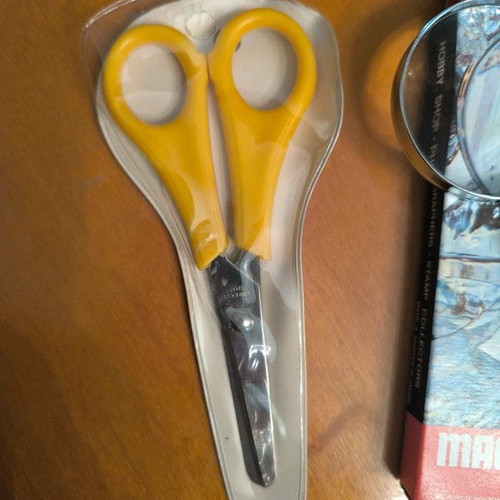 Office supplies new, pack of 20 pencil sharpeners, 2 magnifiers, scissors, finger moisteners
