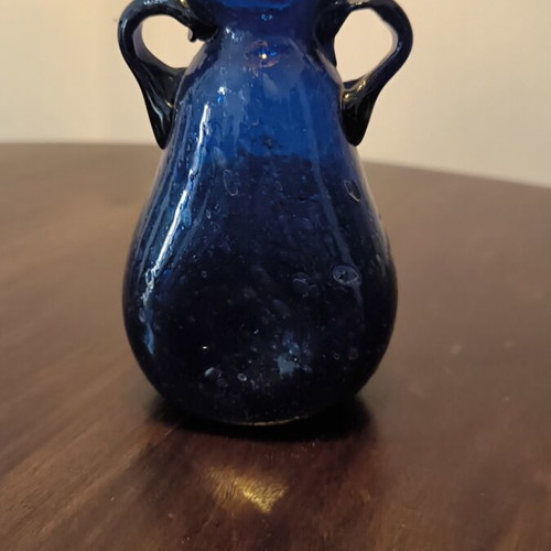 Recycled glass vase like new, deep blue with 2 handles