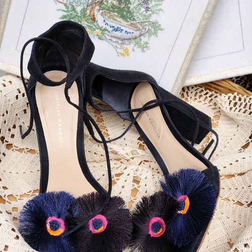 Loeffler Randall Virginia Ankle Tie Sandals black suede like new