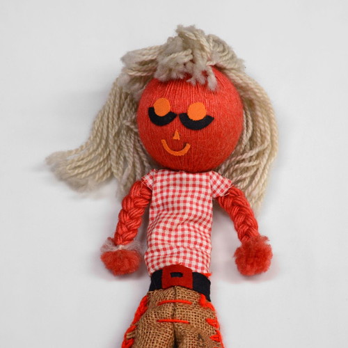 Handmade vintage hippie doll 1970s used, burlap and wool