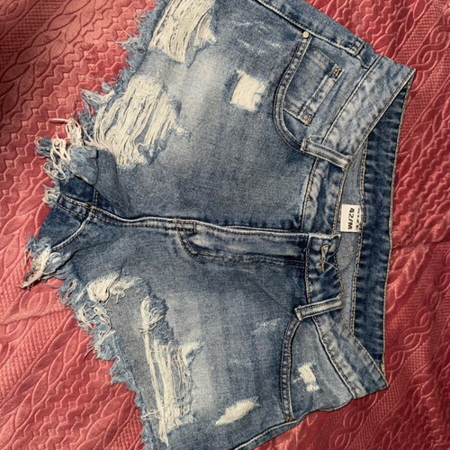 Denim shorts used with rips, size S, blue