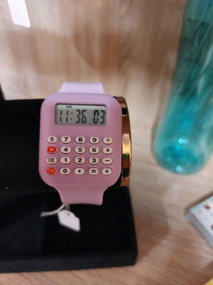 Digital watch with calculator new, pink with silicone strap