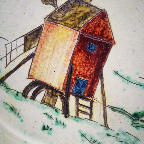 Vintage ceramic platter used, handmade
