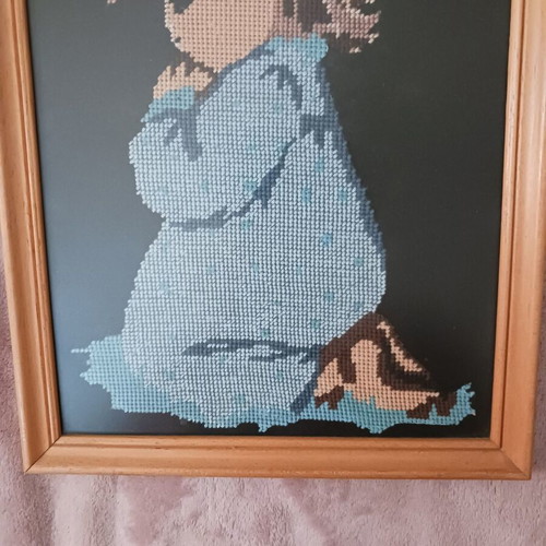 Vintage embroidered picture child praying like new 37x25 cm