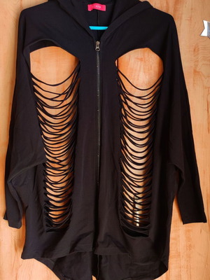 Oversized Gothic Ripped Batwing Jacket Cotton with Hood and Zipper new