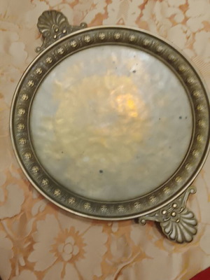 Brass vintage tray used with ornate carving, 26 cm diameter