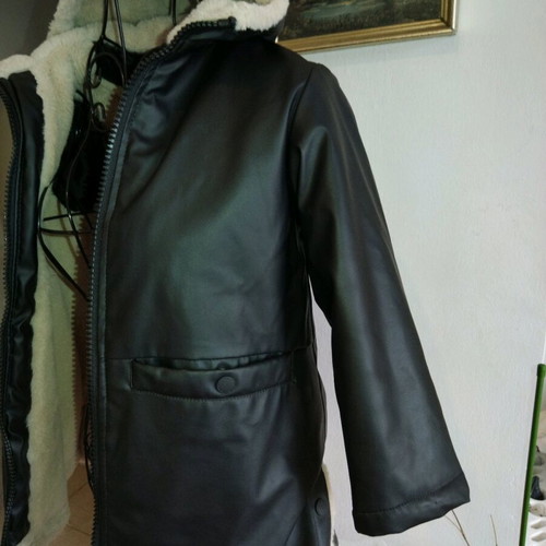 Zara kids jacket like new, black leatherette with synthetic fur