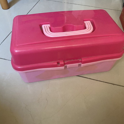 Multi-Tier Bead Craft Storage Box used, pink