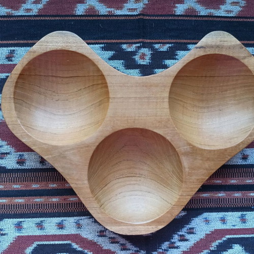 Wooden handmade teak tray with compartments for nuts new