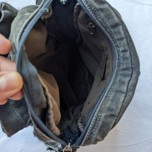 Frederic shoulder bags used, jean fabric, gray and green