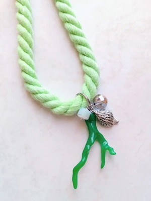 Necklace long mint green charm summer rope with coral charm new