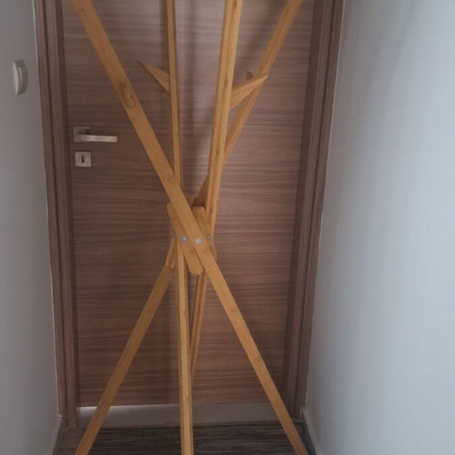 WENKO Mikado Bamboo clothes rack used, foldable with 8 hooks