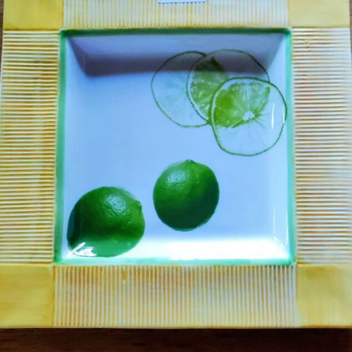 Square porcelain serving platter from Portugal, new, summer colors