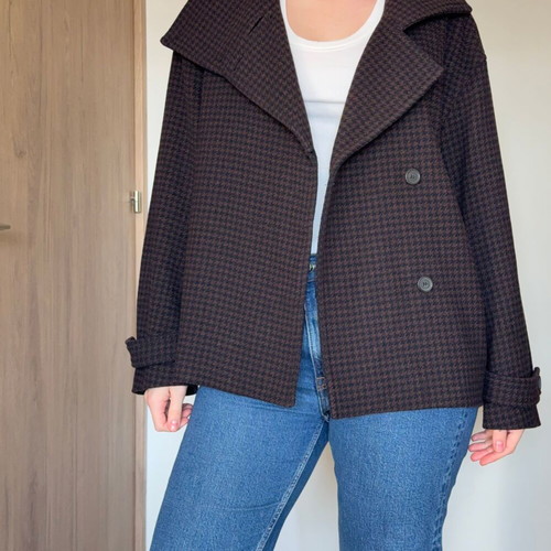 Arket coat jacket used, brown and black houndstooth wool blend, size M