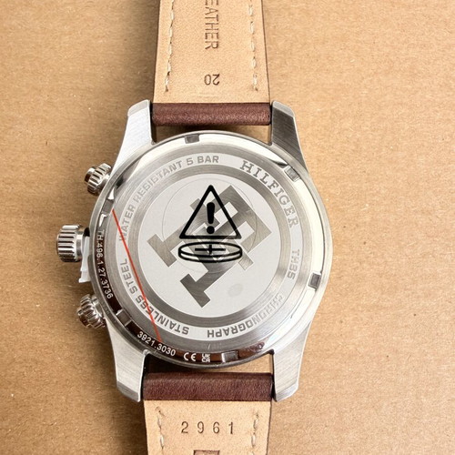 Tommy Hilfiger TH85 Chronograph Watch New, Blue Dial Brown Leather