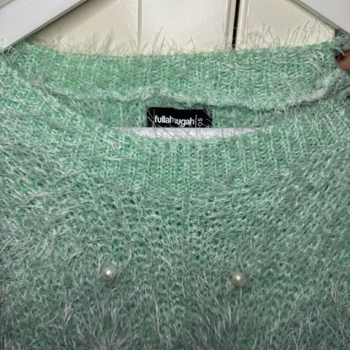 Fullah Sugah fluffy sweater with pearls like new, green