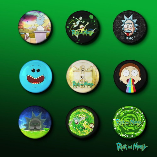 Rick and Morty pin set 9 pieces new, 2.5cm