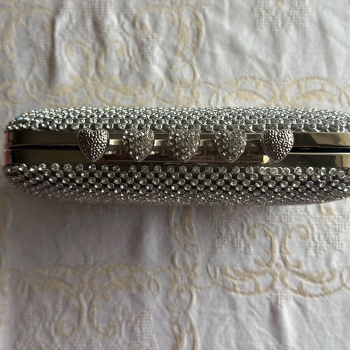 Evening shoulder bag like new silver with rhinestones