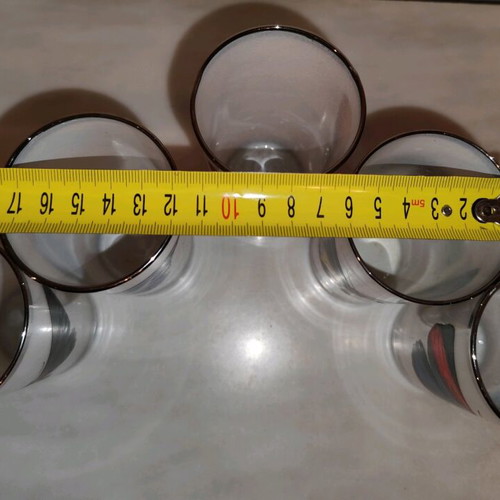Vintage opaline glasses (5) with butterfly motifs and silver rim refurbished