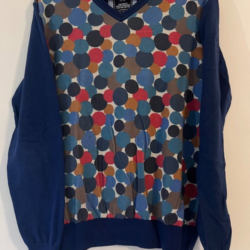 State of Art men's V-neck sweater with colorful jacquard pattern