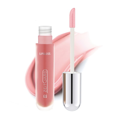 Lip gloss with long-lasting volume and glossy pink finish