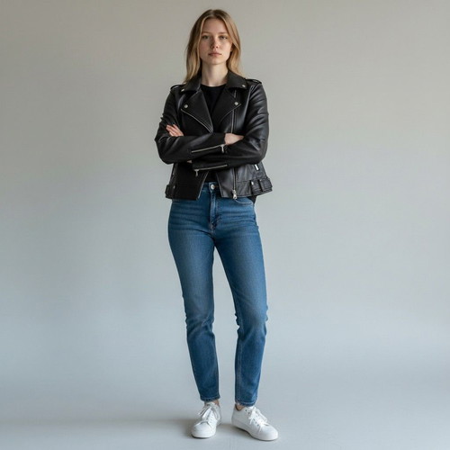 Black leather women's jacket classic biker model new