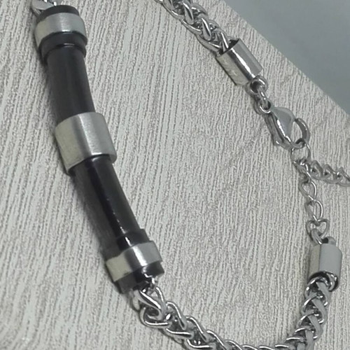 Men's Stainless Steel Bracelet with Black Element new