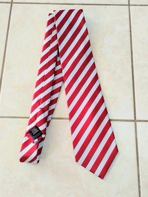 Handmade silk tie striped, like new, red and turquoise
