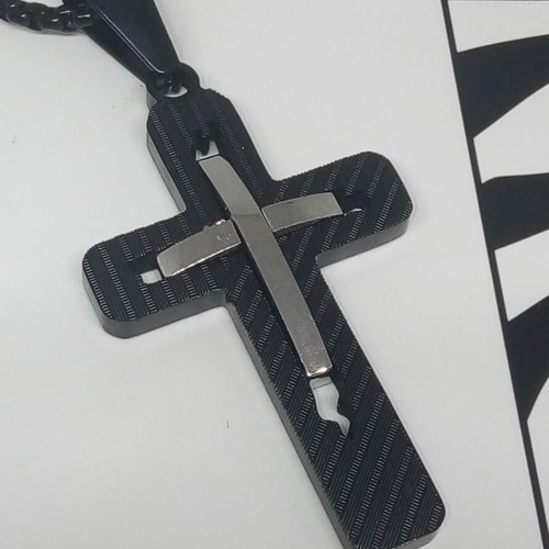 Men's Double Cross Pendant Stainless Steel New with Chain