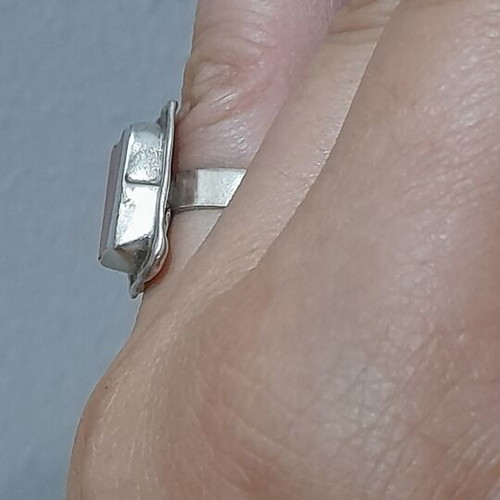 Ring with agate stone, new, sterling silver artisan vintage
