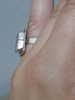 Ring with agate stone, new, sterling silver artisan vintage