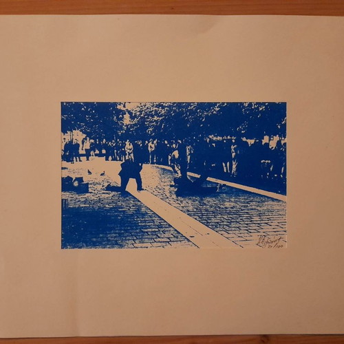 Silk screen print Kostas Albanis blue new 25x35cm