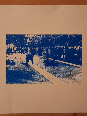 Silk screen print Kostas Albanis blue new 25x35cm