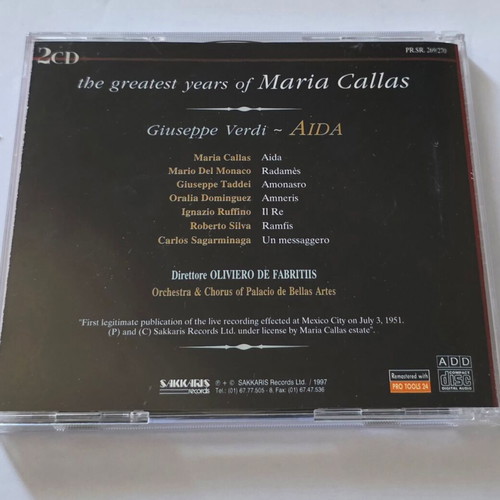 The Greatest Years Of Maria Callas Aida 2-CD set used, classical