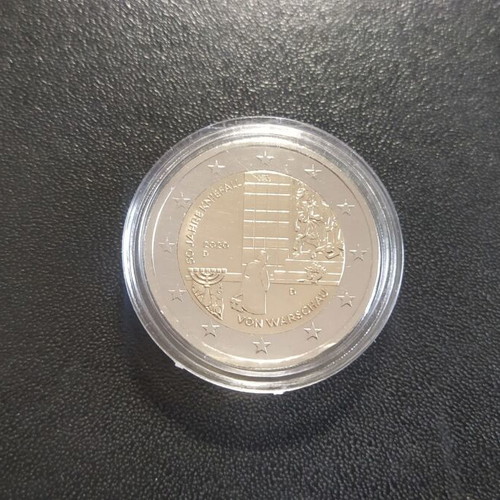 Commemorative 2 Euro Coin 2020 Germany used, 50th Anniversary of Willy Brandt Kneeling