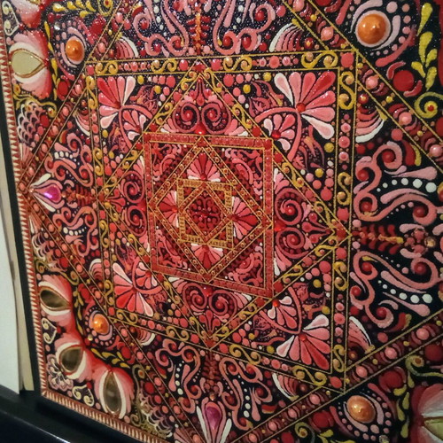 Square Mandala painting new on canvas with acrylics and decorative elements
