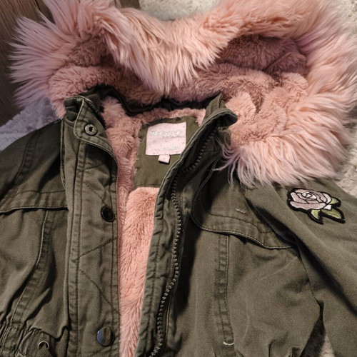 Parka jacket for girl 4 years old used, khaki with pink lining