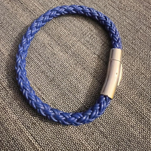 Men's Blue Braided Leather Bracelet with Stainless Steel Clasp 5mm