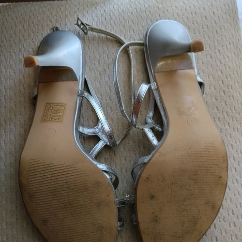 Silver women's sandals like new with shiny crystals, size 38