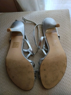 Silver women's sandals like new with shiny crystals, size 38